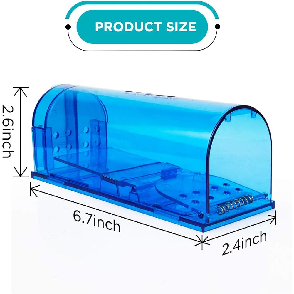 Humane Mouse Trap Reusable! [2-Pack] - Catch And Release No-Kill Rodent Traps For Indoors & Outdoors - Safe For Children & Pets - Reusable Mouse Catcher For Kitchen, Pantry & Garage Blinc (Blue)