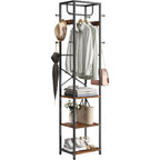 Coat Rack Freestanding, Hall Tree With 3 Shelves And 12 Hooks, Rustic Brown | Industrial Metal Frame, Space-Saving Design, Clothes Rack Stand Organizer For Bedroom, Hallway, Entryway, Office, Living Room
