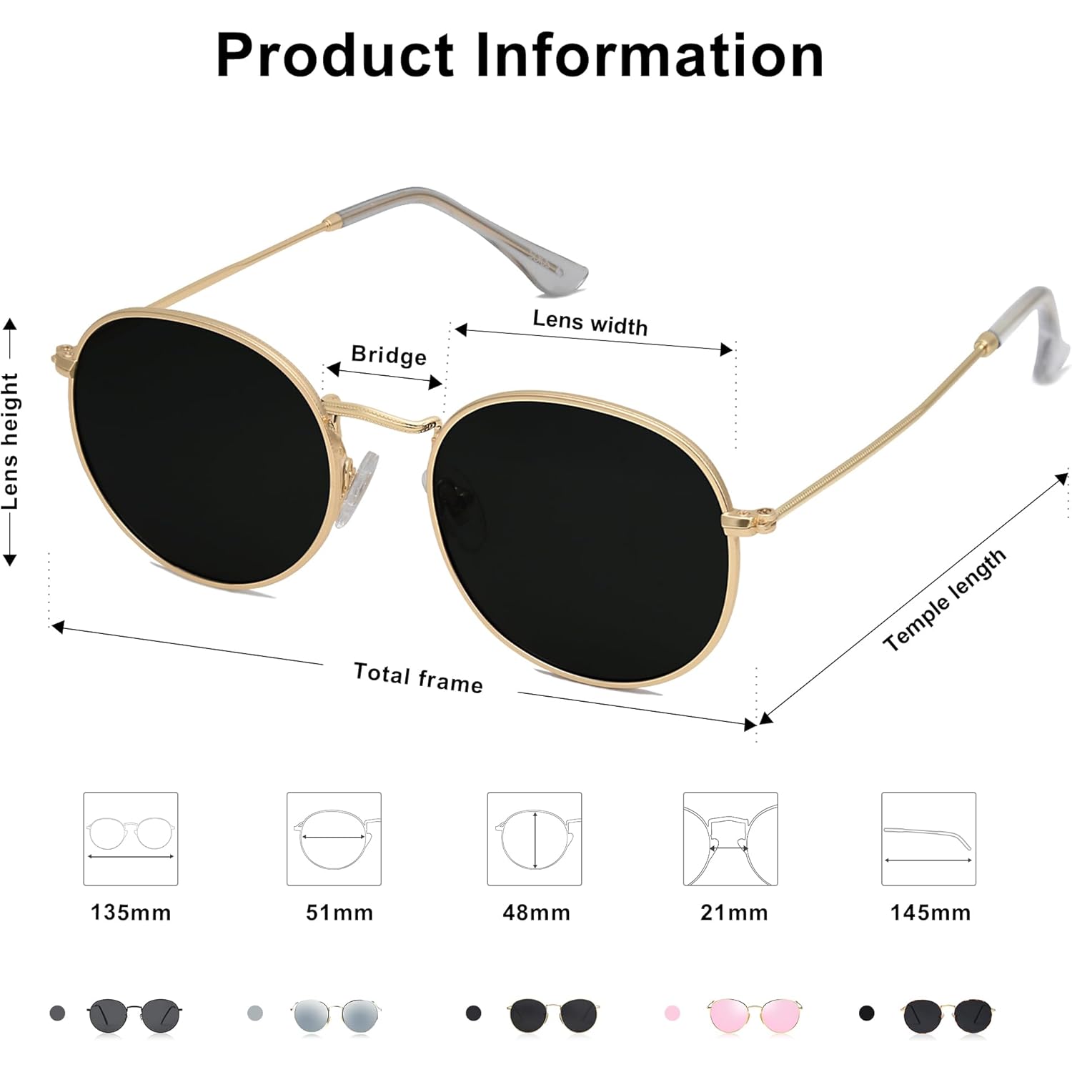 SOJOS Small Round Polarized Sunglasses for Women Men Classic Vintage Retro Shades UV400 SJ1014