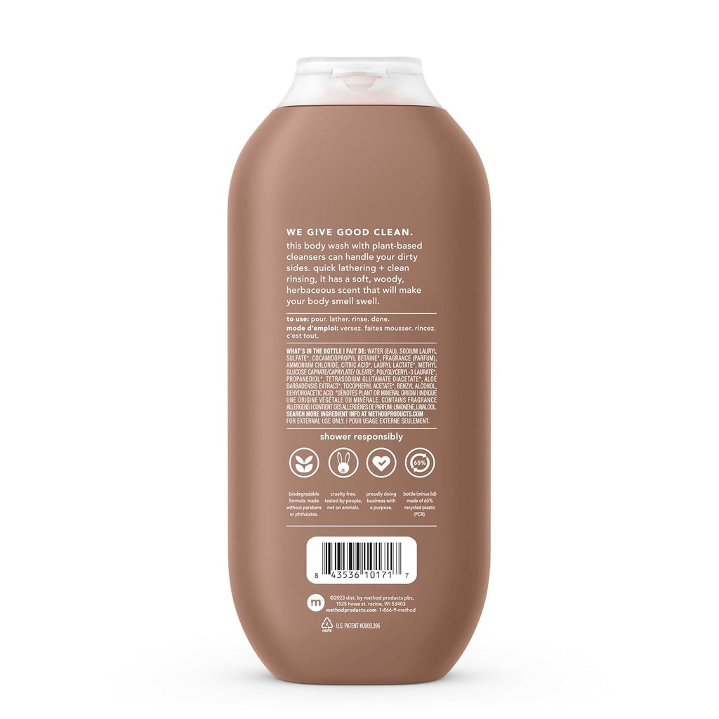 Method Men'S Body Wash, Sandalwood + Vetiver - Moisturizes & Cleanses, Made Without Parabens, Cruelty-Free, 18 Fl Oz