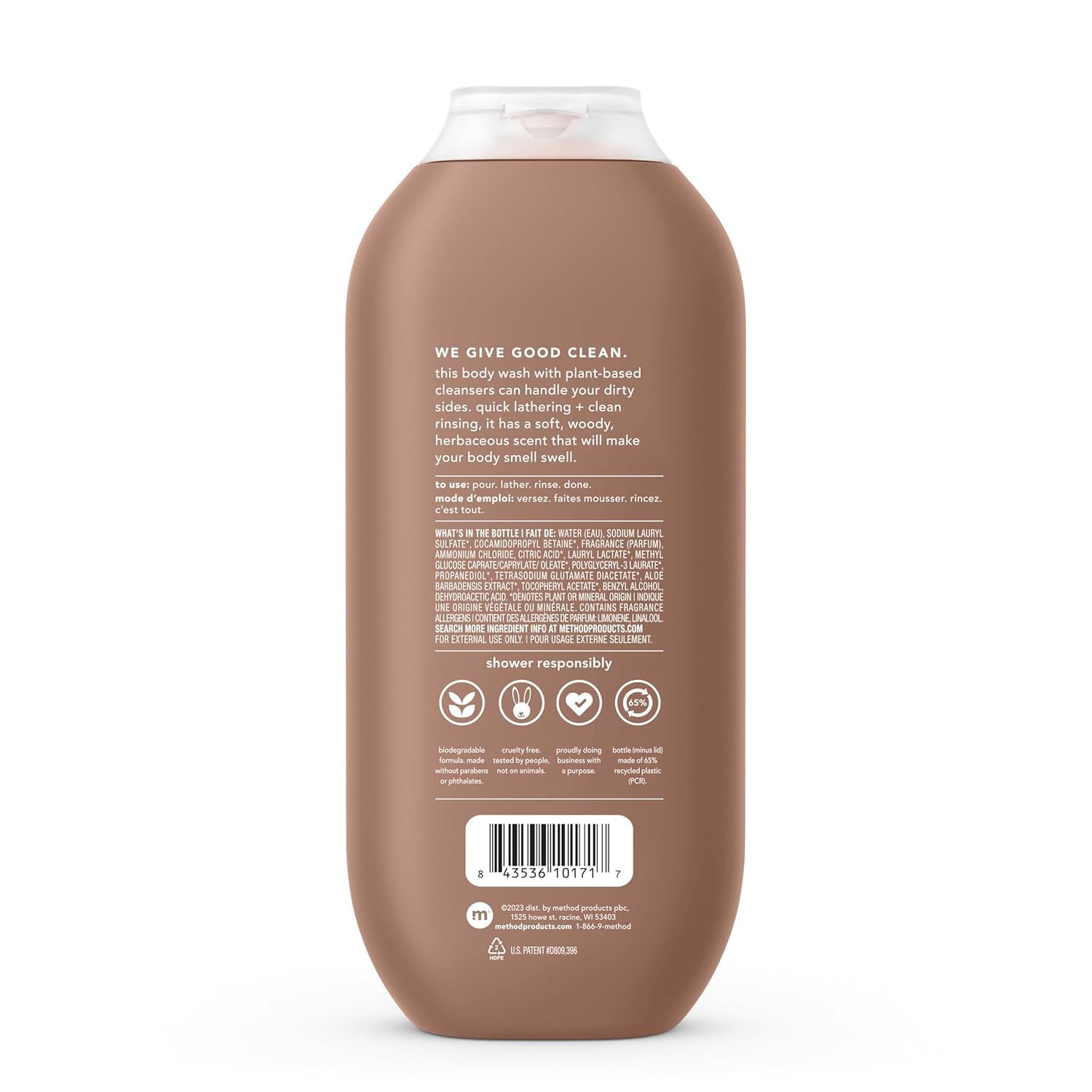 Method Men'S Body Wash, Sandalwood + Vetiver - Moisturizes & Cleanses, Made Without Parabens, Cruelty-Free, 18 Fl Oz