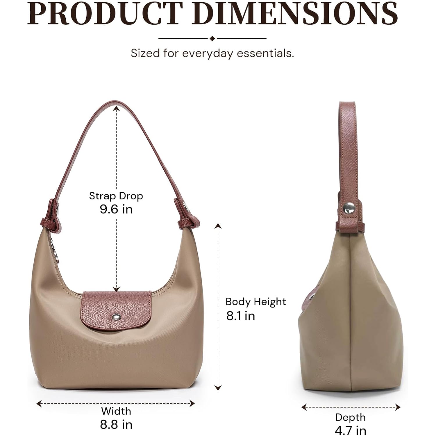 Mini Nylon Handbag For Women Crossbody, Small Shoulder Bag With 2 Straps, Convertible Dumpling Purse, Crescent Underarm Bag