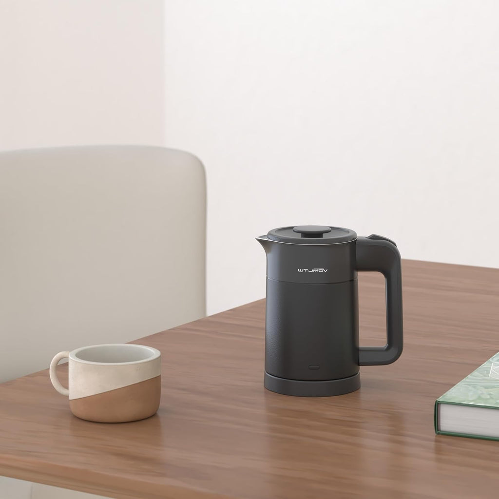 0.6L Small Electric Tea Kettle Lightweight, 20 Ounce Double Wall Hot Water Boiler Stainless Steel Auto Shut-Off, 120V Portable Travel Electric Kettle Fast Boil For Tea And Coffee, Black