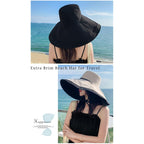 Women's Large Brim Reversible Sun Hats Packable Foldable UV Protection Bucket Hat Metal Wired Edge