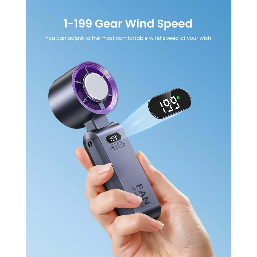 Handheld Portable Turbo Fan With Ice Cooler, Speed (1-199) Rechargeable Personal Fan[20000 Rpm] Small Pocket Fans For Travel/Outdoor/Home/Office, Purple