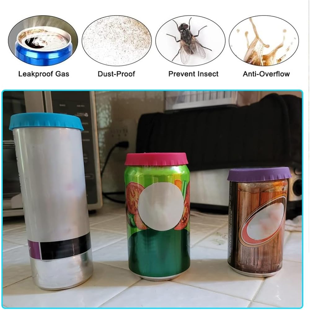 6 Pack Silicone Soda Can Lids, 6 Color BPA-Free Reusable Silicone Can Covers, Can Stopper or Protector For Soda, Beer, Drink, Juice, Coke, Beverage, Fits Standard Cans