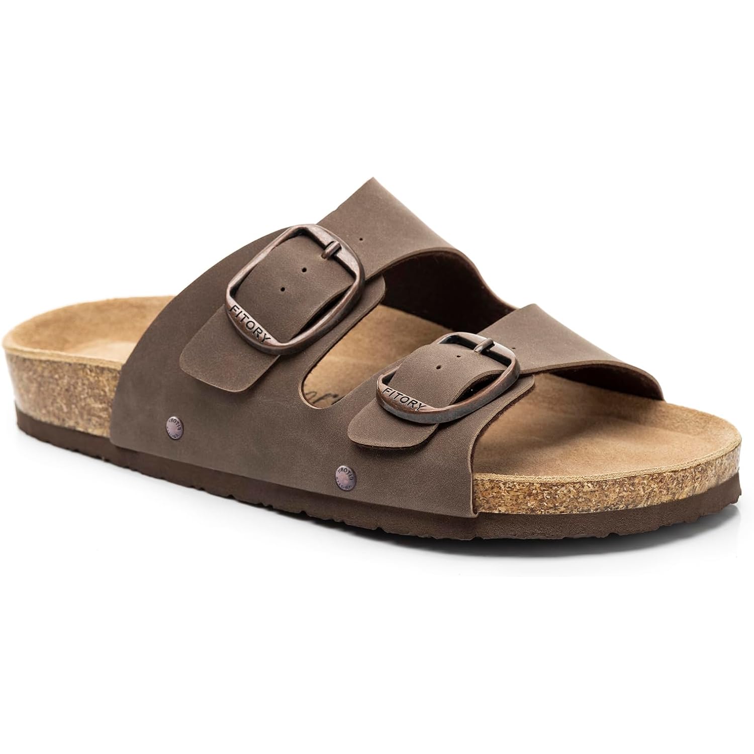 Fitory Womens Flat Sandals With Cork Footbed, Open Toe Arch Support Slides Adjustable Slip On Slippers For Summer 2026 Size 6-11