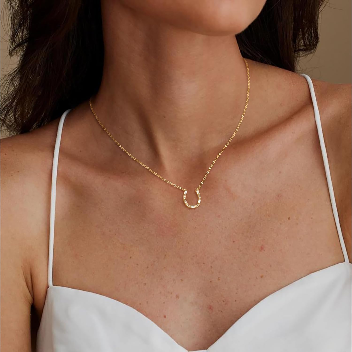 CHESKY 14K Gold Plated Pendant Necklace for Women, Dainty Pendant Necklace Trendy Cubic Zirconia Choker Necklaces for Women Simple Gold Everyday Jewelry