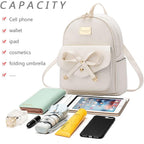 Girls Bowknot Cute Leather Backpack Mini Backpack Purse For Women