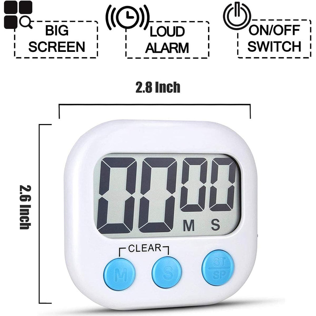 2 Pack Digital Kitchen Timer For Cooking Big Digits Loud Alarm Magnetic Backing Stand Cooking Timers For Baking White