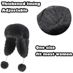 Women Faux Fur Trapper Hat with Pompoms Warm Classic Ear Flaps Hat Fuzzy Bobble Cap Warm Outdoor Ski Snow Cap