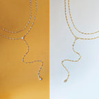 Airmb Lariat Silver/Gold Necklace for Women 925 Silver/14K Gold Plated Dainty Long Necklace Y-Shaped Drop Pendant Necklaces Choker Trendy Chain Simple Layered Necklaces CZ Jewelry for Women Set Gift