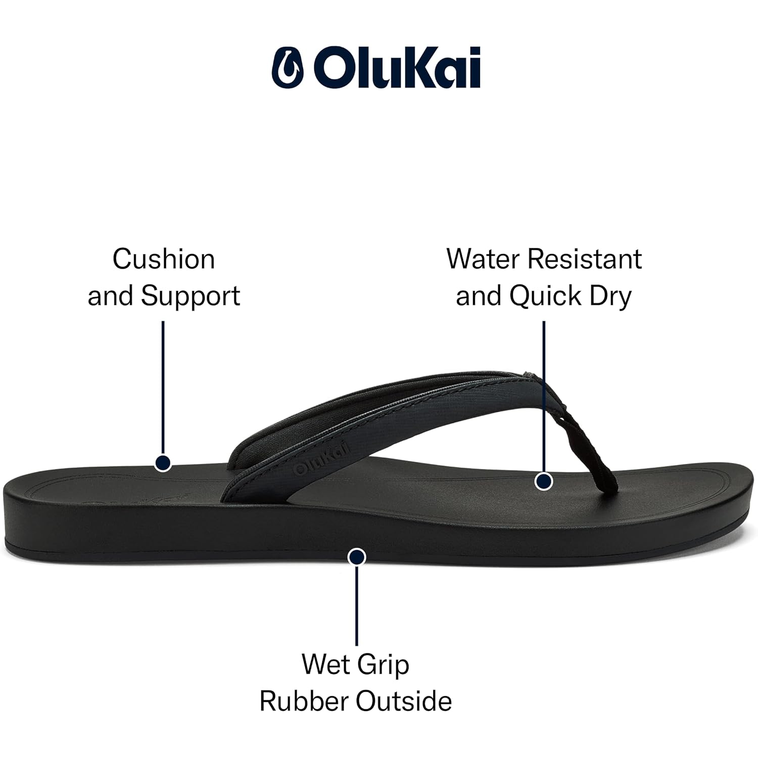 Olukai Uiki Women'S Beach Sandal, Quick-Dry Flip-Flop Slides, Water Resistant, Wet Grip Soles & Compression Molded Footbed