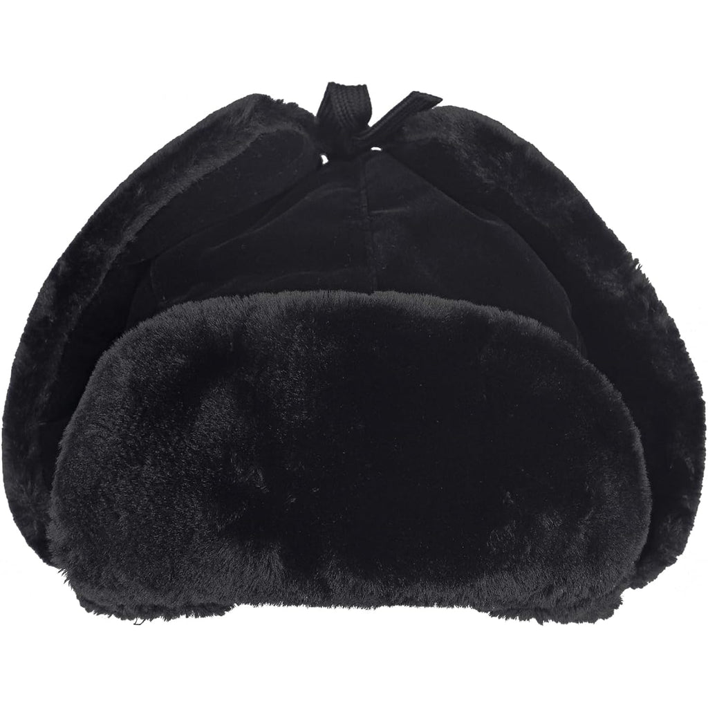 Winter Trapper Hat for Women Men, Faux Fur Windproof Hat with Ear Flaps Warm Russian Ushanka Hunting Cap for Cold Weather Black