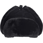 Winter Trapper Hat for Women Men, Faux Fur Windproof Hat with Ear Flaps Warm Russian Ushanka Hunting Cap for Cold Weather Black