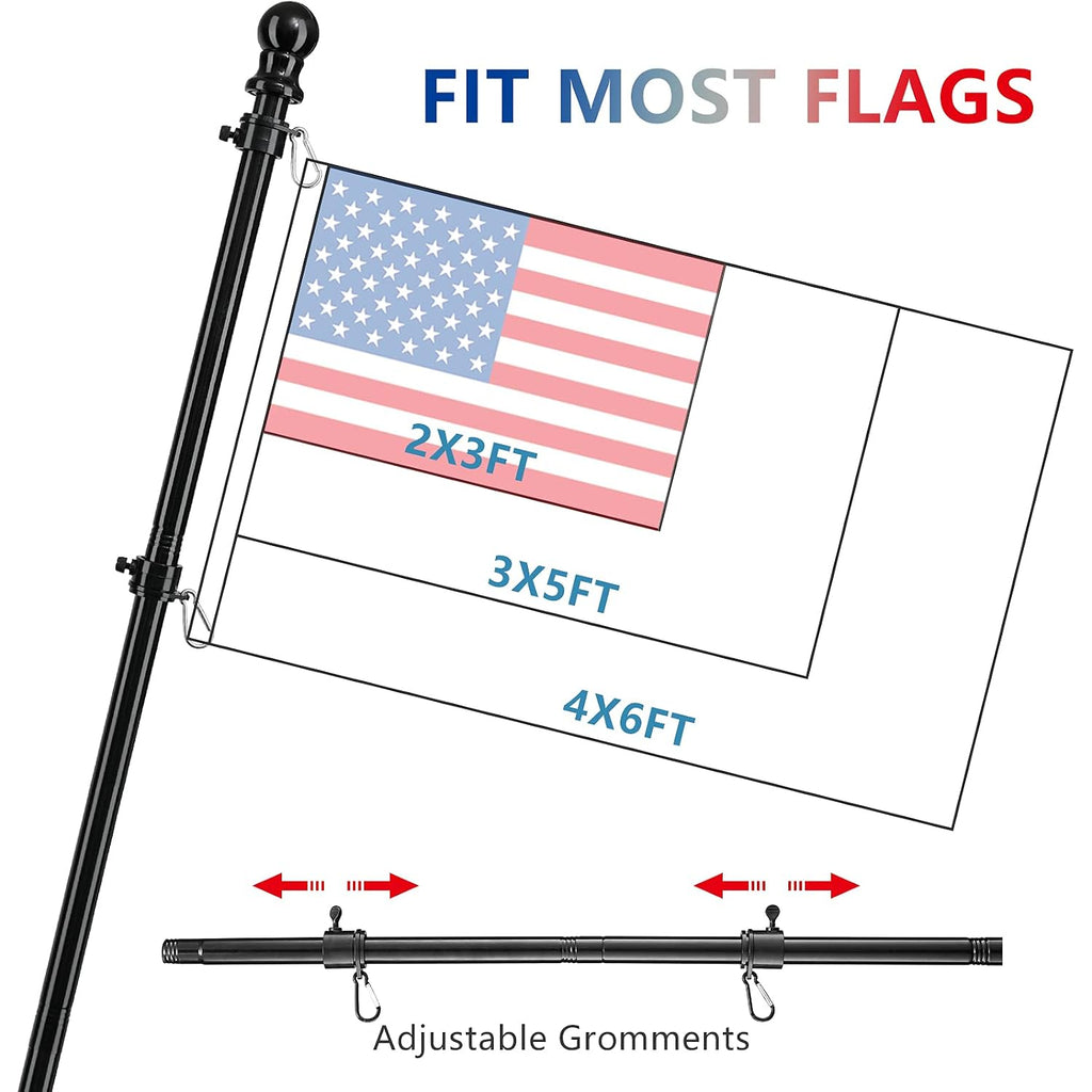 American Flag Poles For Outside House - 5Ft Tangle Free Flag Pole For House With Holder Bracket,Residential Flagpole Kit For Outdoor Porch Garage - Black