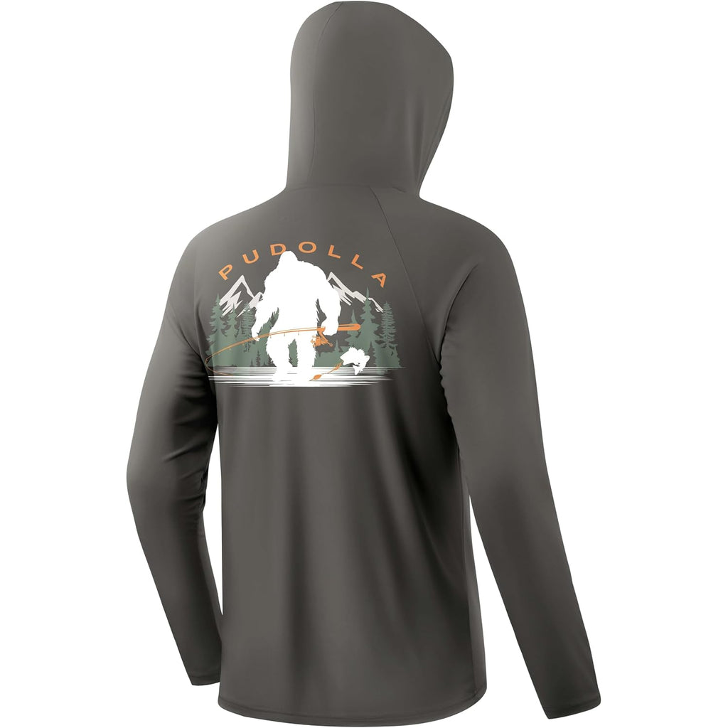 Pudolla Men'S Sun Protection Hoodie Shirts Upf 50+ Long Sleeve Fishing Swim Shirt Lightweight Quick Dry Rash Guard