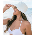 Womens Bucket-Hat Distressed Sun-Protection Washed-Cotton - Summer Wide Brim Beach Cap(7 1/8 Size) (White 01)