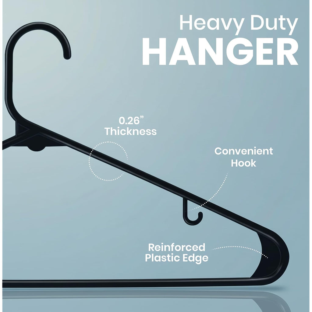 Utopia Home Plastic Hangers 50 Pack – Built-In Strap Hooks Black | Space Saving | Durable & Strong | Closet Organizer | Clothes Hangers | Ideal For Shirts, Pants, Skirts & Coats