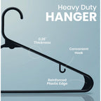 Utopia Home Plastic Hangers 50 Pack – Built-In Strap Hooks Black | Space Saving | Durable & Strong | Closet Organizer | Clothes Hangers | Ideal For Shirts, Pants, Skirts & Coats