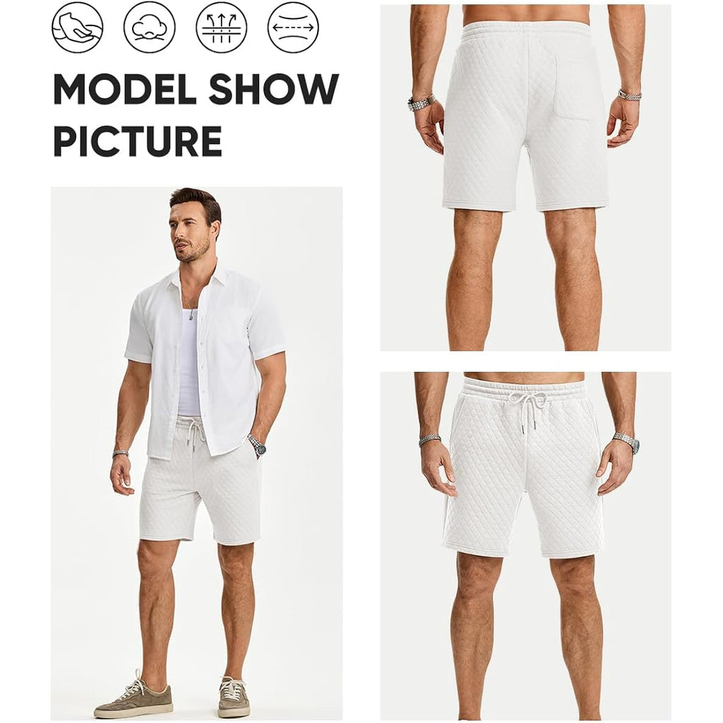 Jmierr Mens Casual Sweat Shorts Drawstring Summer Beach Stretch Quilted Shorts Workout Running