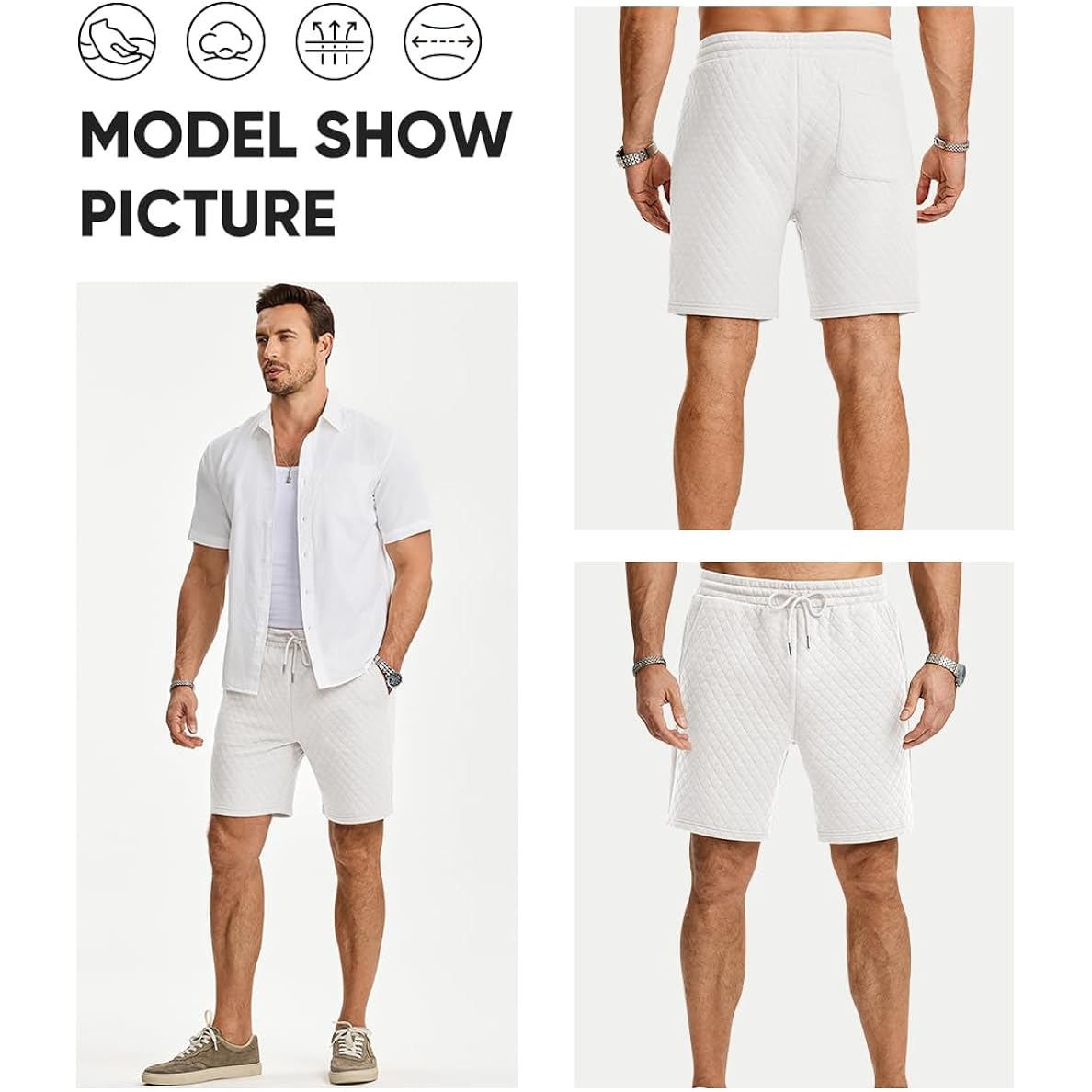 Jmierr Mens Casual Sweat Shorts Drawstring Summer Beach Stretch Quilted Shorts Workout Running