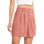 Women's Summer Dressy Casual Elastic Waist Wide Leg Suit Tailored Shorts Comfy Elagant Work Trouser Shorts