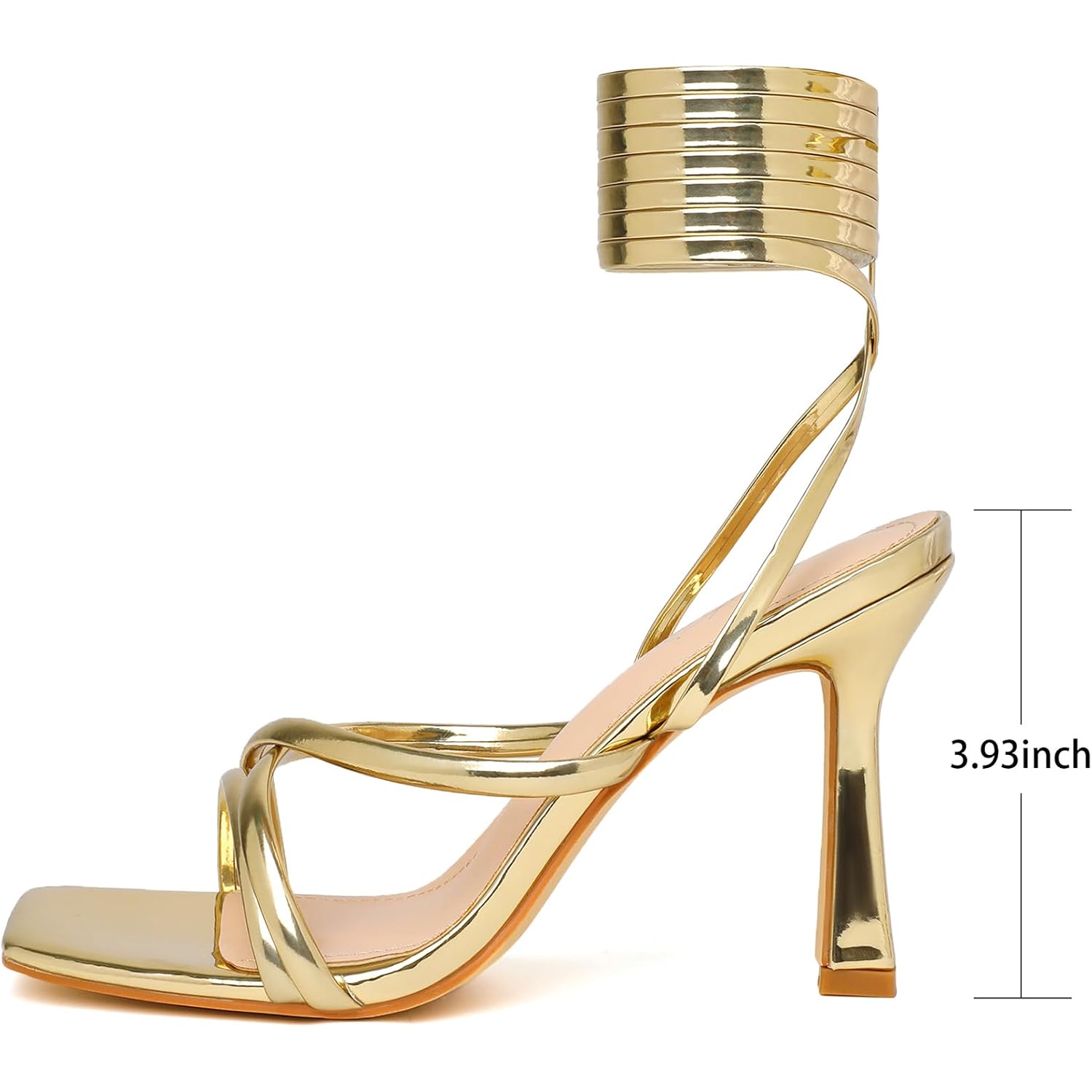Mostrin Womens Sandals Strappy Heels For Women Lace Up Square Open Toe Heels Tie Up High Heeled Sandals For Prom, Party, Daily Wear