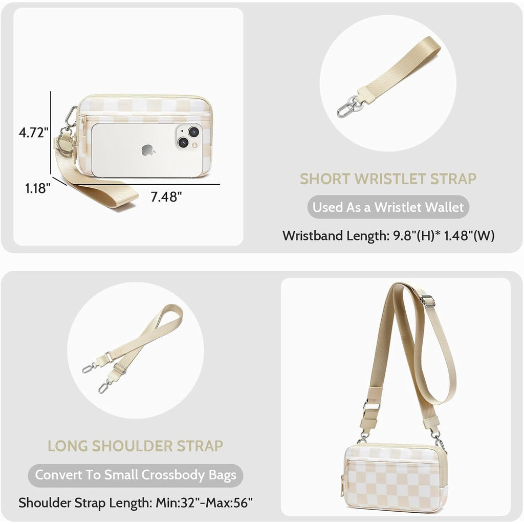 Fodoko Wristlet Wallets For Women Nylon Quilted Wallet With 4 Zippers,Travel Credit Card,Holder Cell Phone Organizer