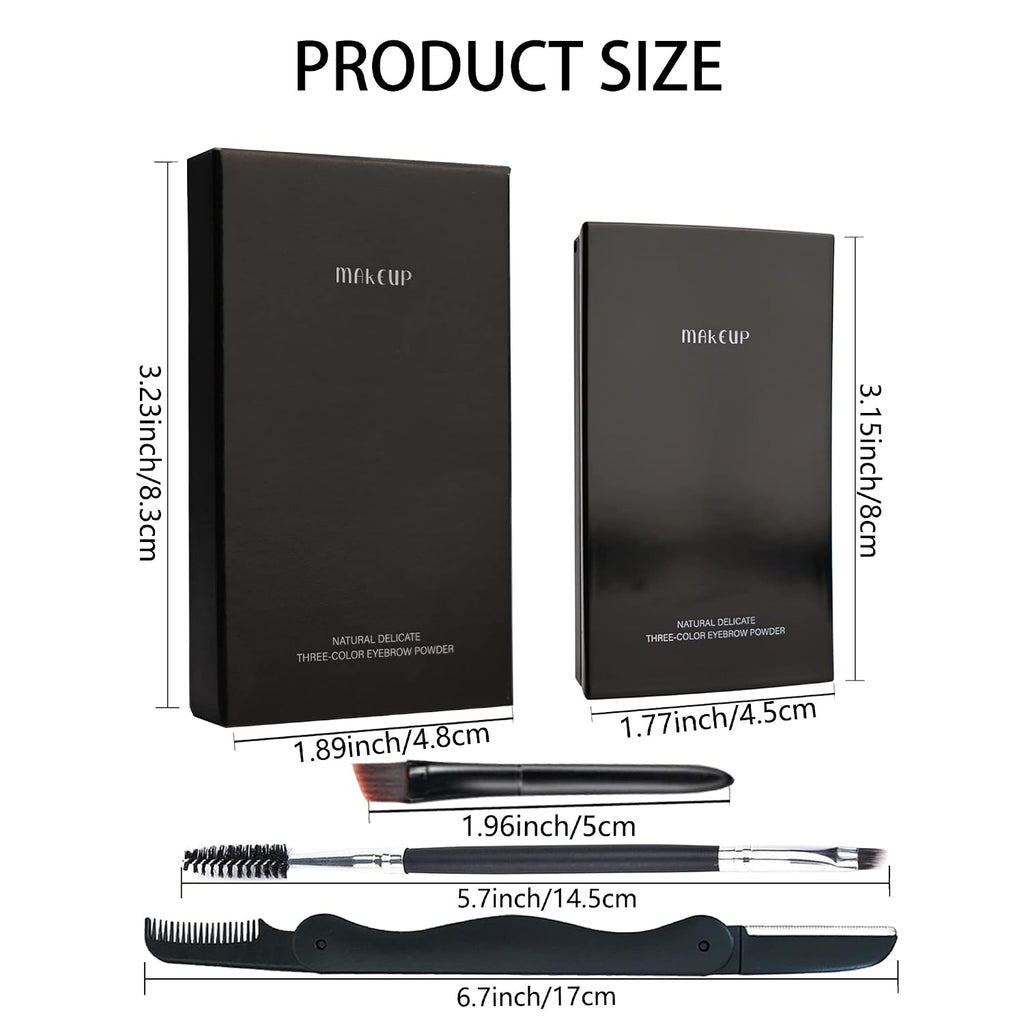 Eyebrow Powder Makeup Kit-3 Colors Eye Brow Powder Palette Long-Lasting Waterproof, Dark/Light Brown Brow Filler, Fill & Sculpt Full Eyebrows For Women, With Mirror, Brow Brush & Razor-Set 02