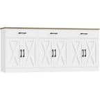 Hostack 71"W Farmhouse Kitchen Sideboard Buffet Cabinet With Storage, White | Large Coffee Bar Cabinet With 3 Wide Drawers, Long Buffet Table With Shelves, Kitchen Storage Cabinet For Dining Room