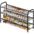 Linzinar Shoe Rack Long 3 Tier Metal Shoe Organizer Metal Wide Shoe Shelf For Closet Entryway Bedroom Large Capacity Black