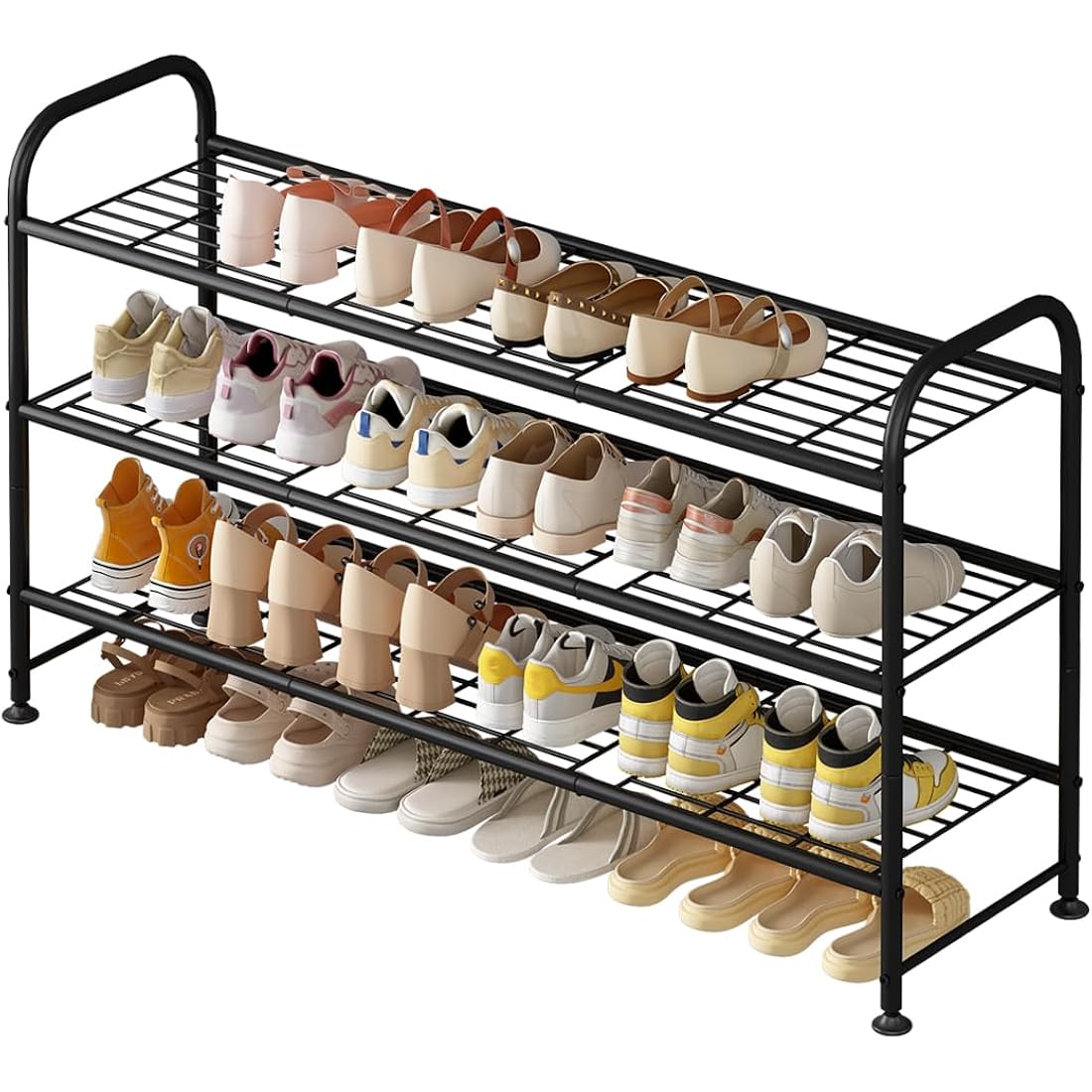 Linzinar Shoe Rack Long 3 Tier Metal Shoe Organizer Metal Wide Shoe Shelf For Closet Entryway Bedroom Large Capacity Black