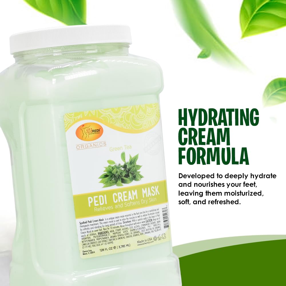 SPA REDI - Body and Foot Cream Mask, Green Tea, 128 Oz - Pedicure Massage for Tired Feet and Body, Hydrating, Fresh Skin - Infused with Hyaluronic Acid, Amino Acids, Panthenol, Comfrey Extract