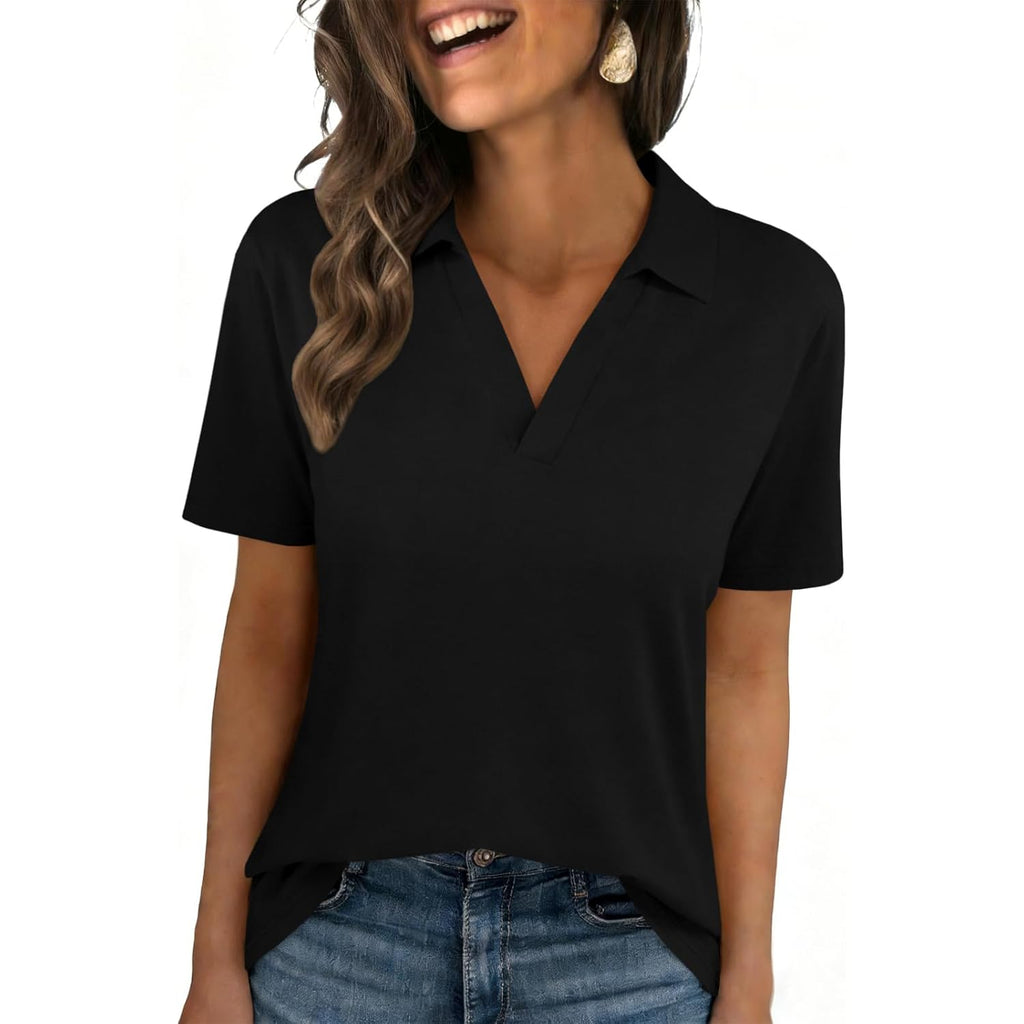 Womens Polo Shirts Short Sleeve V Neck Business Casual Collared Tops Summer Dressy Blouses