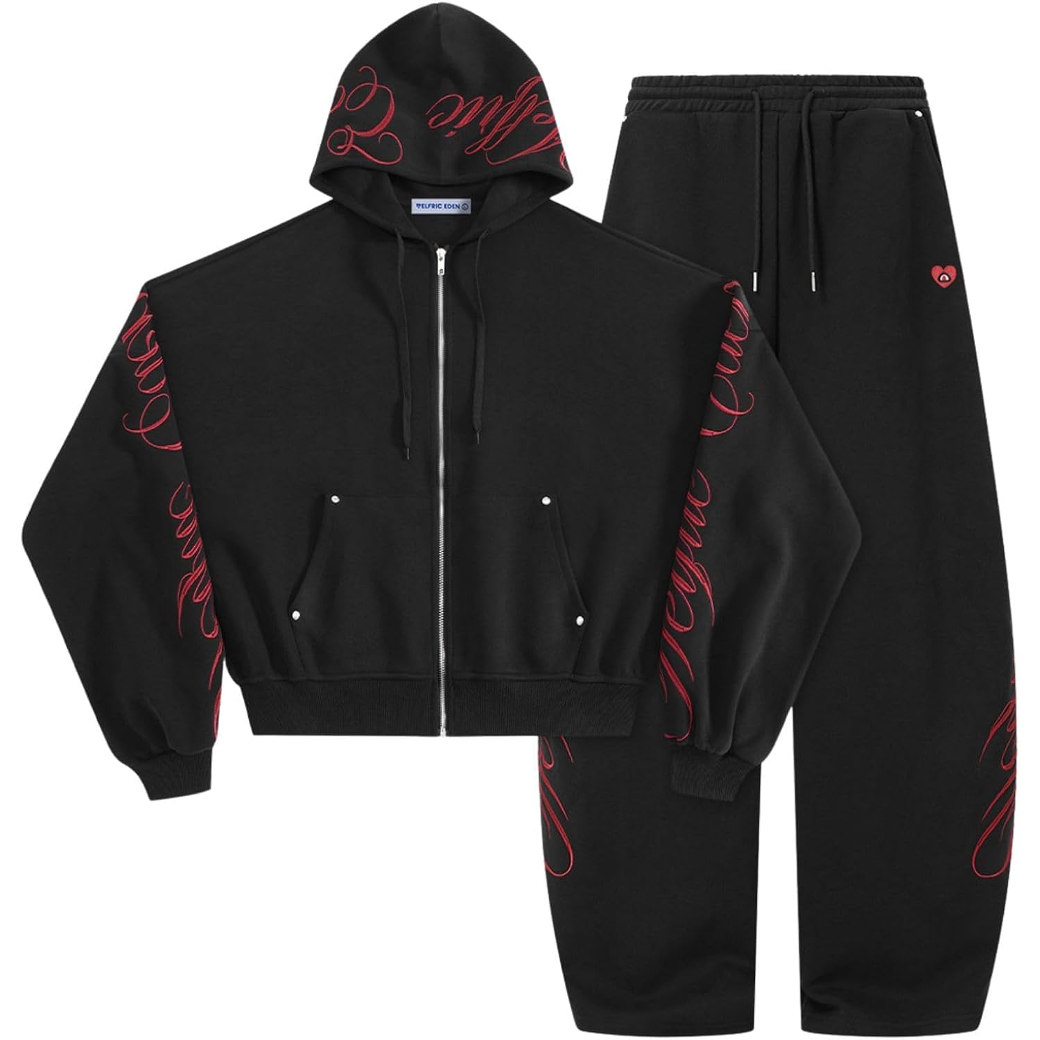 Aelfric Eden Boxy Embroidery Sweat Set For Women Men Oversized 2 Piece Lounge Matching Set Zip Up Hoodie Casual Streetwear