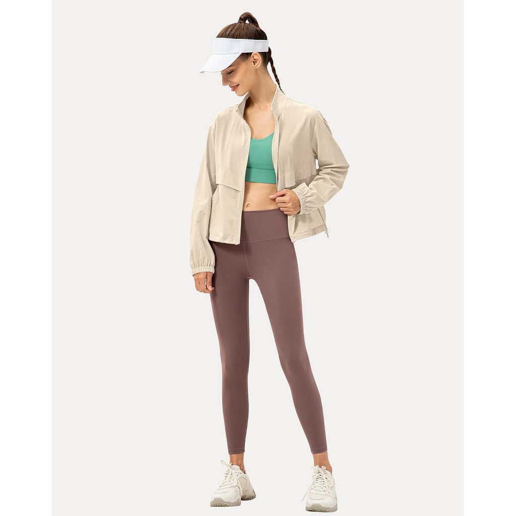 Women'S Lightweight Zip Up Athletic Jacket Stand Collar Windproof Sun Protection Workout Outdoor Jacket