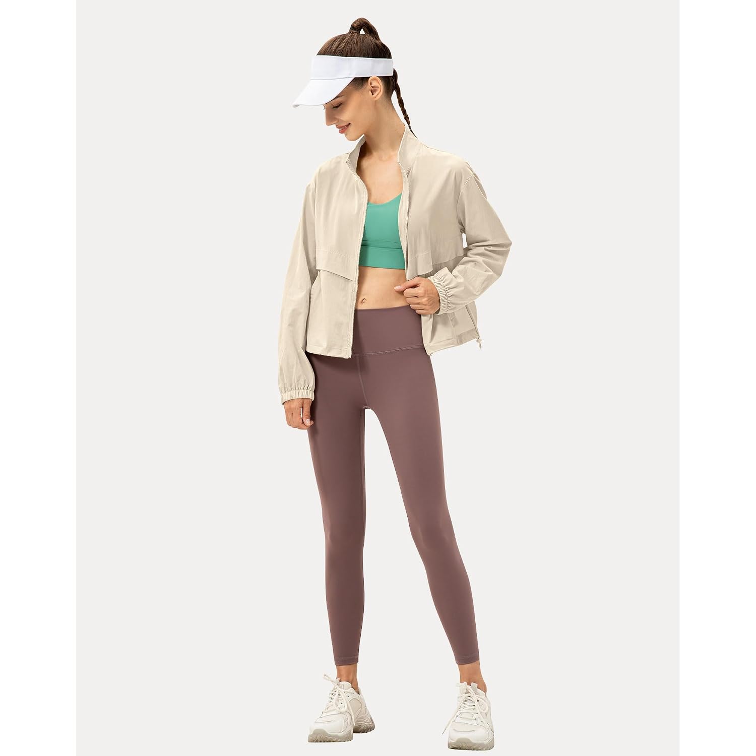 Women'S Lightweight Zip Up Athletic Jacket Stand Collar Windproof Sun Protection Workout Outdoor Jacket