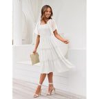 Lillusory Women'S Summer Casual Flutter Sleeve Square Neck Smocked Midi Dress