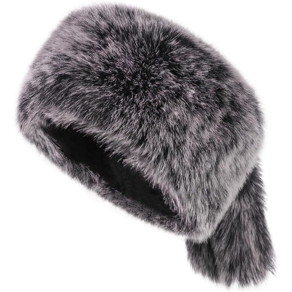 SIQITECHNO Unisex Faux Fur Trapper Hat with Tail Furry Russian Trooper Hat Ushanka Cossack Warm Winter Hunting Snow Ski Cap