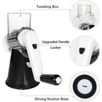 Cambom Rotary Cheese Grater Hand Crank Cheese Shredder For Fresh Cheese, Vegetable, Nuts,Non-Slip Suction Base, Three Blades, Black