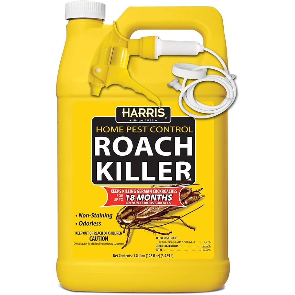 Harris Roach Killer, Liquid Spray With Odorless And Non-Staining 12-Month Extended Residual Kill Formula (Gallon)