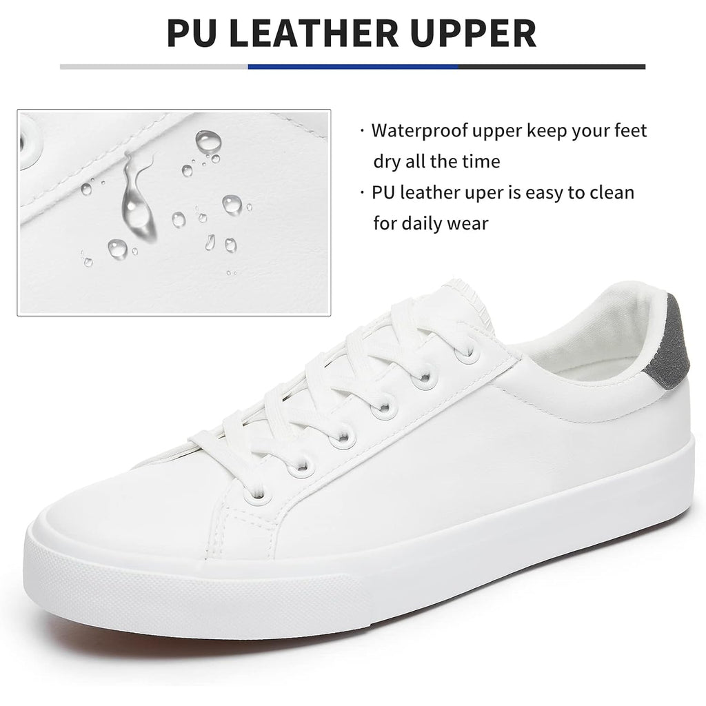 Fracora Mens White Tennis Shoes Low Top Fashion Sneakers Pu Leather Casual Shoe For Men