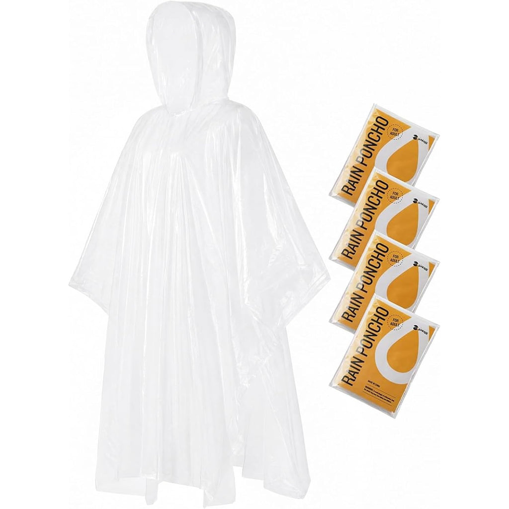 Saphirose Disposable Rain Ponchos For Adults, 4 Pack Family Pack Clear Emergency Hooded Raincoat For Travel Camping