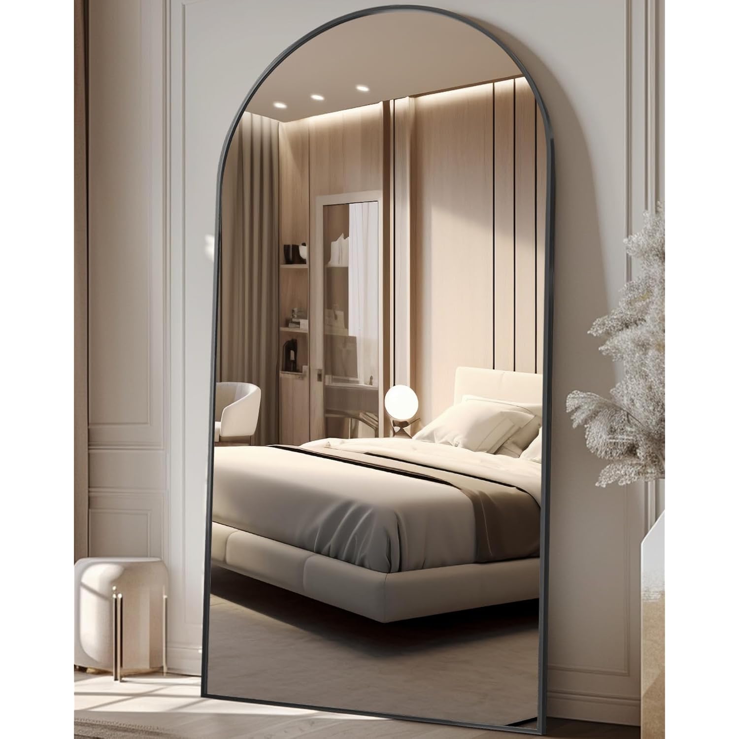 Antok Oversized Full Length Mirror With Stand, 81"X41" Arched Floor Mirror, Aluminum Frame, Wall Mounted/Leaning/Free Standing, Large Body Mirror For Bedroom Living Room Entryway Dressing Room,Black