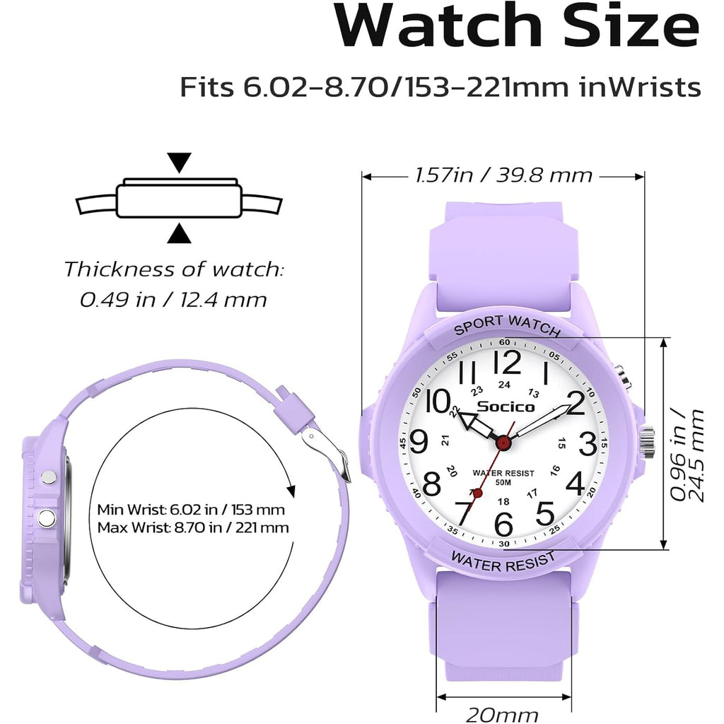SOCICO Watch for Men Women Big Face Classic Analog Quartz Sports Backlight Unisex Waterproof Nurse Watch for Medical Army Military Time with Second Hand Easy to Read Casual Wristwatch