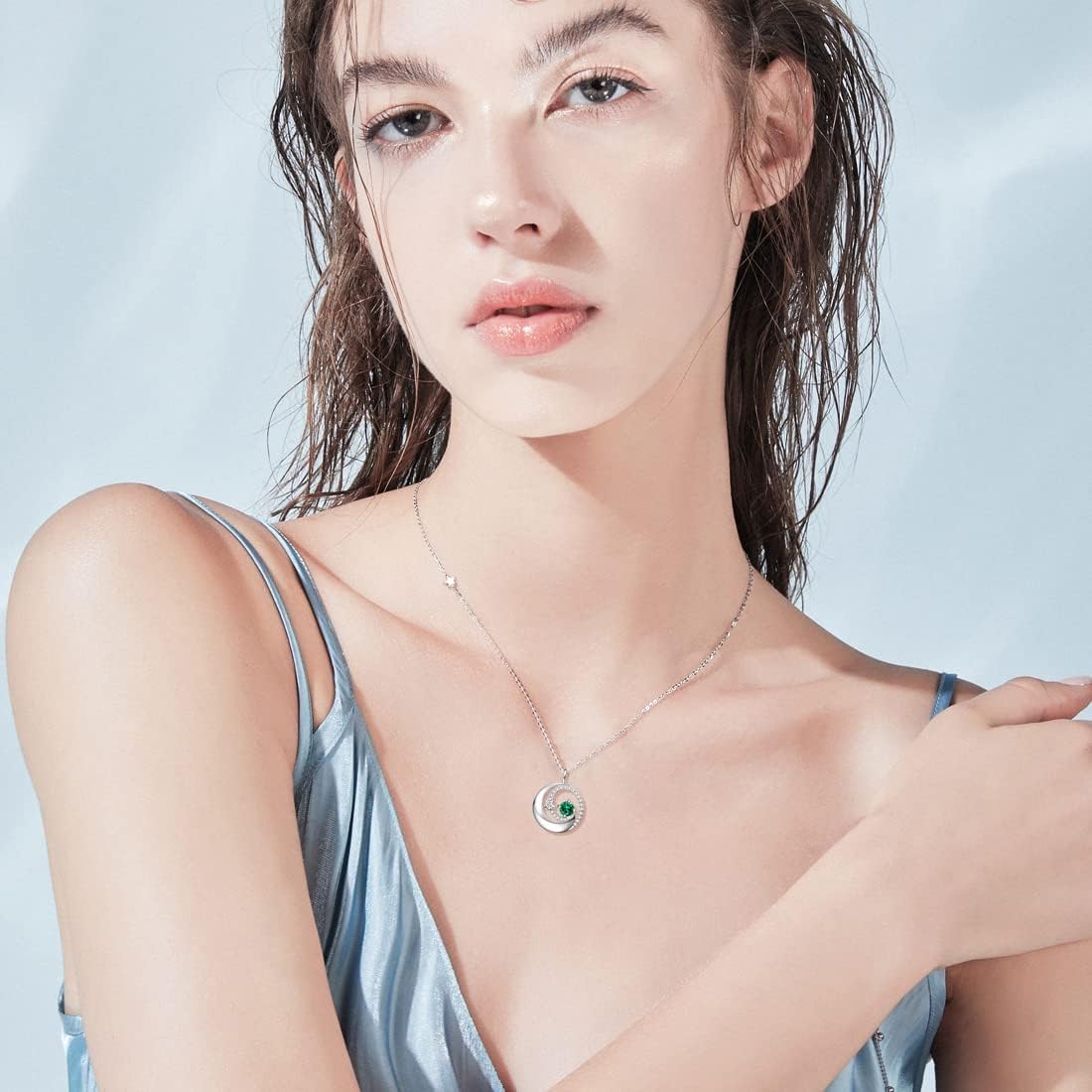 FANCIME Birthstone Necklaces 925 Sterling Silver Moon and Star Pendant Fine Jewelry Birthday Mothers Day Gifts for Mom Wife Her Daughter, Adjustable Chain 16+2"