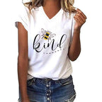Womens Be Kind Graphic Tees V Neck Cute Printed Summer Casual T Shirts Tops White