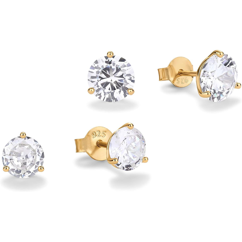 PAVOI 14K Gold Plated 925 Sterling Silver Cubic Zirconia Stud Earrings for Women - Simulated Diamond CZ Earrings