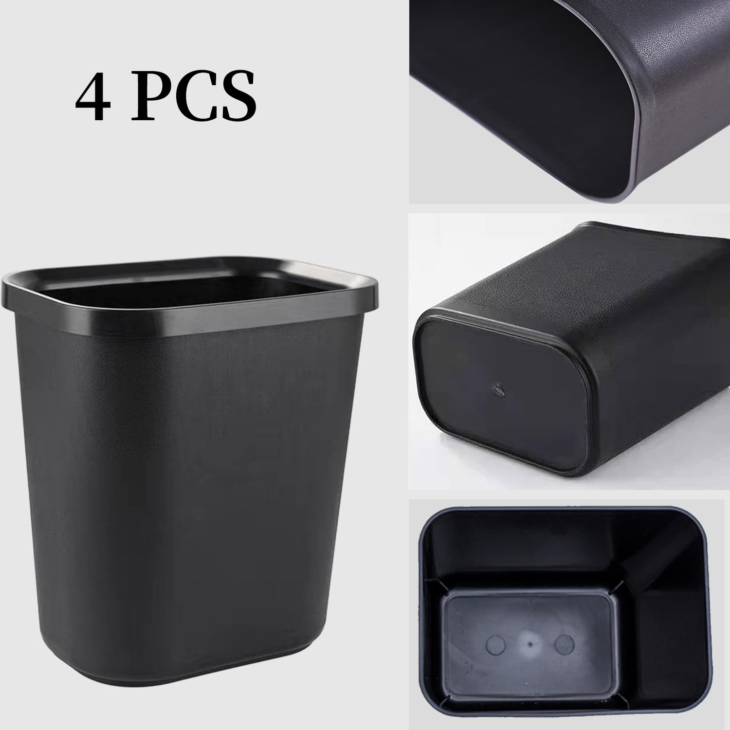 Black Small Trash Can 4Pack, 2Gallon/8L Plastic Office Trash Bin Garbage Can Under Desk, Trash Cans For Bedroom, Office And Kitchen, Trash Bins Wastebasket Fits Narrow Space, Plastic Trash Can